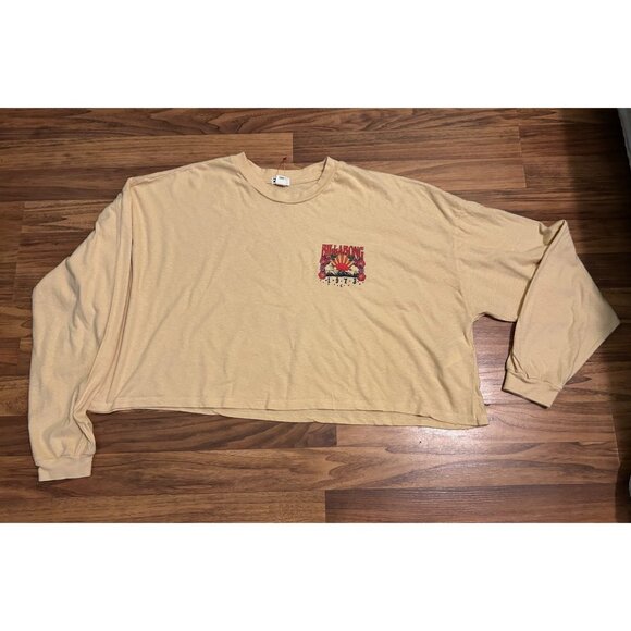 Billabong Graphic Long Sleeve Crop Top Shirt Women’s M Yellow Boho Retro 1973 Pa - Picture 1 of 9